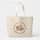 Schattigee Waterverf Boeken en Koffieliefhebber Grote Tote Bag (Achterkant)