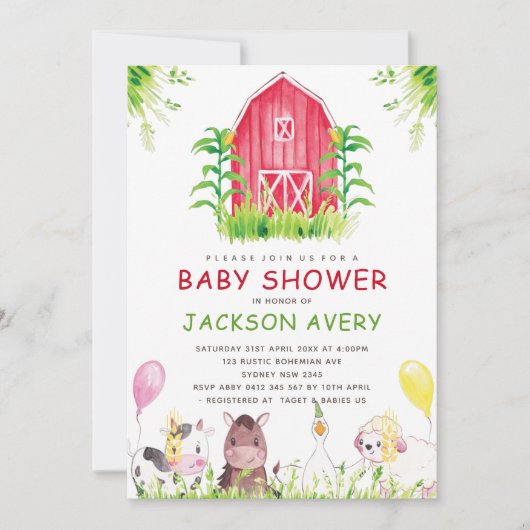 Schattigee Waterverf Boerderij Baby shower Kaart (Voorkant)