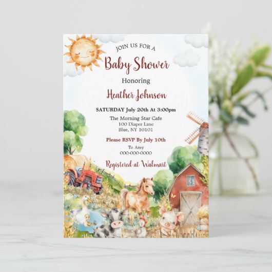 Schattigee Waterverf Boerderij Baby shower Kaart (Staand voorkant)