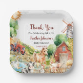 Schattigee Waterverf Boerderij Baby shower Papieren Bordje (Voorkant)