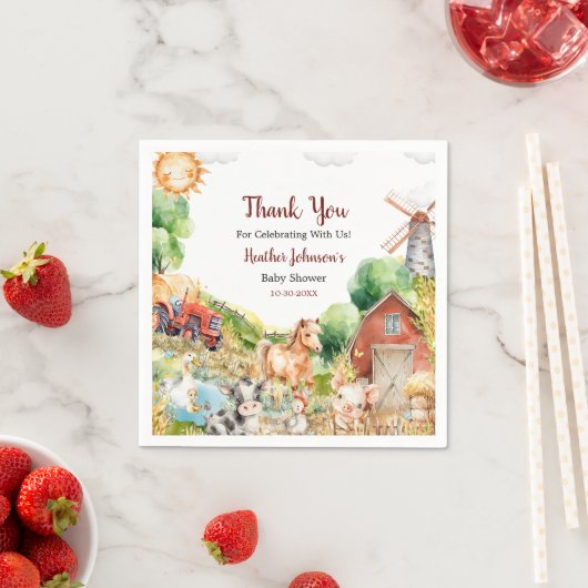 Schattigee Waterverf Boerderij Baby shower Servet (Insitu)