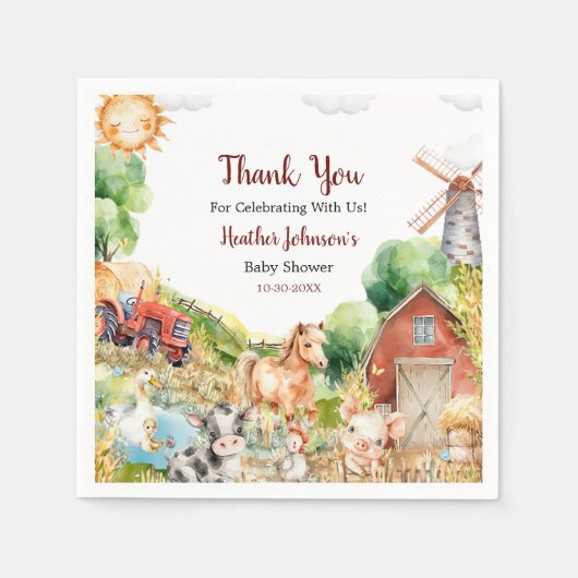 Schattigee Waterverf Boerderij Baby shower Servet (Voorkant)