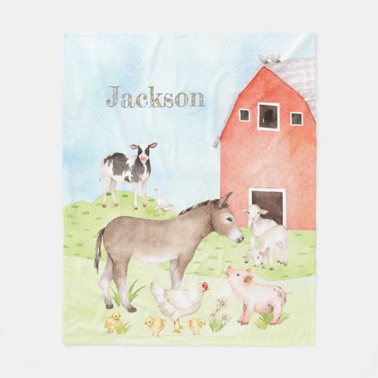 Schattigee Waterverf Boerderij Dier Fleece Deken (Voorkant)