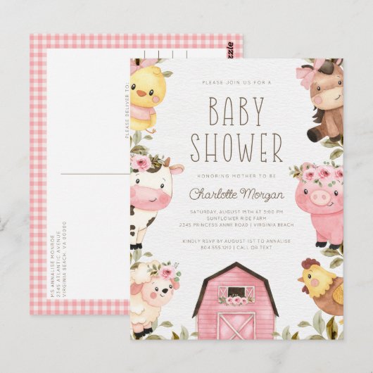 Schattigee Waterverf Boerderij Dieren Barnyard Bab Briefkaart (Voorkant / Achterkant)