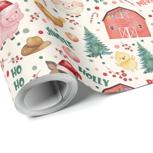 Schattigee Waterverf Boerderij kerstfeest Cadeaupapier (Rol Hoek)