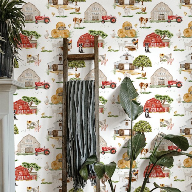 Schattigee Waterverf Boerderij Life Boerderij Behang (Creator heeft geüpload)