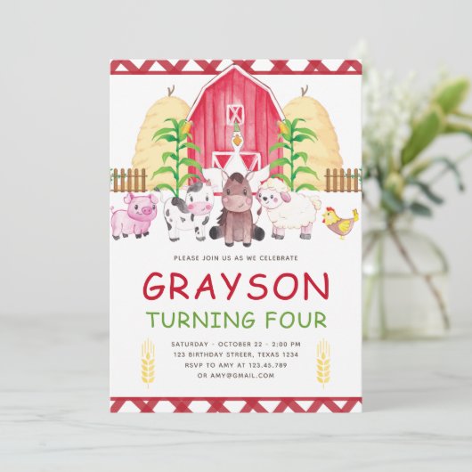 Schattigee Waterverf Boerderij Verjaardag Kaart (Staand voorkant)