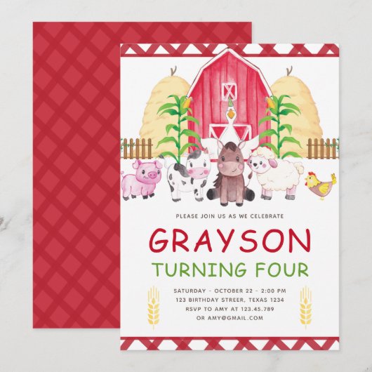 Schattigee Waterverf Boerderij Verjaardag Kaart (Voorkant / Achterkant)