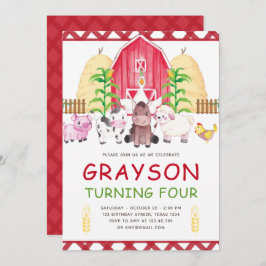 Schattigee Waterverf Boerderij Verjaardag Kaart