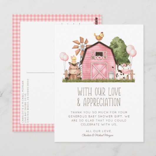 Schattigee Waterverf Boerderijdieren Baby shower D Briefkaart (Voorkant / Achterkant)