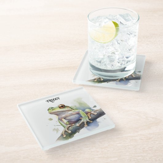 Schattigee Waterverf Boomkikker, aangepast Glazen Onderzetter (Schuin)