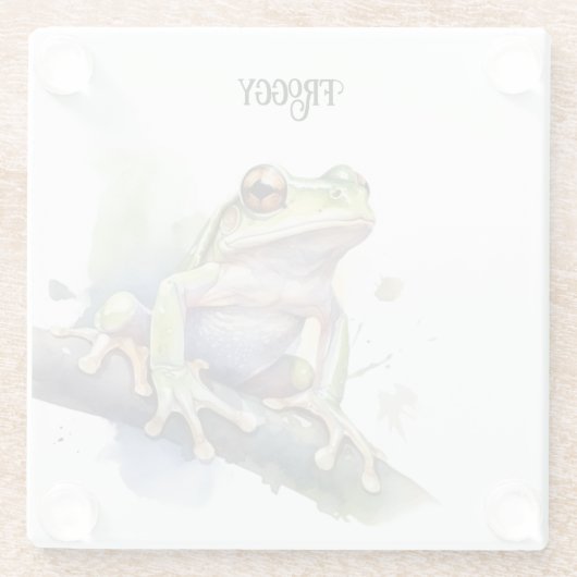 Schattigee Waterverf Boomkikker, aangepast Glazen Onderzetter (Achterkant)