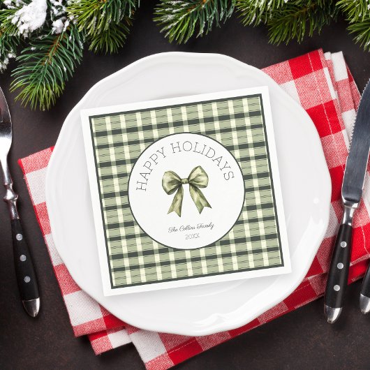 Schattigee Waterverf Bow Green Plaid Xmas Papier S Servet