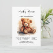 Schattigee Waterverf Bowtie Teddy Bear Baby shower Kaart (Staand voorkant)