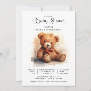 Schattigee Waterverf Bowtie Teddy Bear Baby shower Kaart