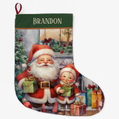 Schattigee waterverf boys voeg naam toe Santa Grote Kerstsok (Voorkant)