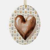 Schattigee Waterverf Bruin Hart Paw Print Huisdier Keramisch Ornament (Rechts)