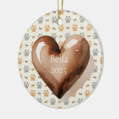 Schattigee Waterverf Bruin Hart Paw Print Huisdier Keramisch Ornament (Links)