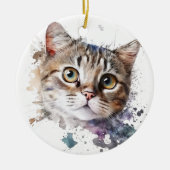 SCHATTIGEE WATERVERF BRUIN TABBY KITTEN KERAMISCH ORNAMENT (Voorkant)