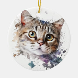 SCHATTIGEE WATERVERF BRUIN TABBY KITTEN KERAMISCH ORNAMENT