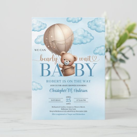 Schattigee waterverf bruine teddybeer heteluchtbal kaart (Staand voorkant)