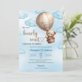 Schattigee waterverf bruine teddybeer heteluchtbal kaart (Staand voorkant)