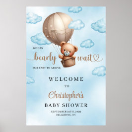 Schattigee waterverf bruine teddybeer heteluchtbal poster