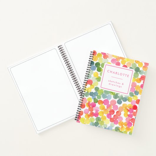 Schattigee Waterverf bubbels kleurrijke naam schet Notitieboek (Binnen)