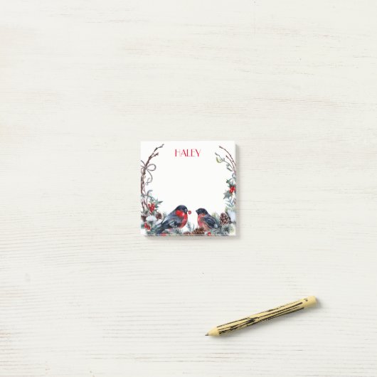 Schattigee Waterverf Bullfinches Krans Post-it® Notes (Op bureau)