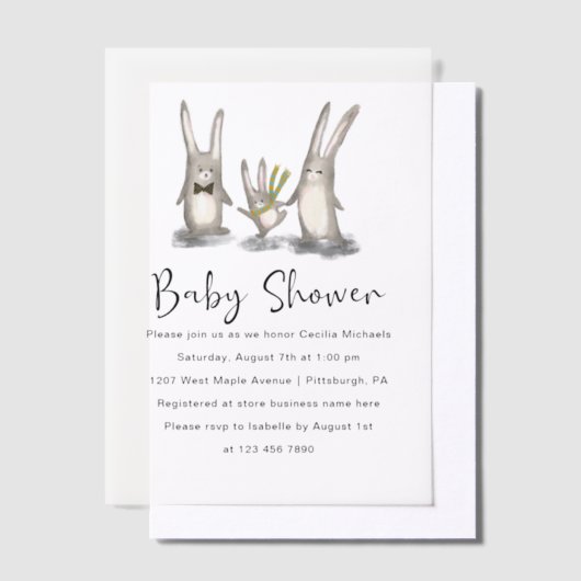 Schattigee Waterverf Bunnies Baby shower Vellum Uitnodigingen (Offset)