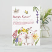 Schattigee Waterverf Bunnies Lente Bloemen Pasen Feestdagenkaart (Staand voorkant)