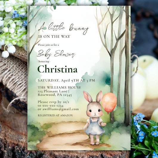 Schattigee Waterverf Bunny Baby shower Meisje Kaart