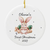 Schattigee Waterverf Bunny Baby's Eerste Kerstmis Keramisch Ornament (Achterkant)