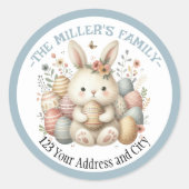 Schattigee waterverf Bunny Easter aanpasbaar Ronde Sticker (Voorkant)