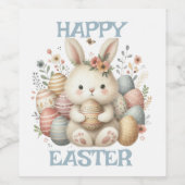 Schattigee waterverf Bunny Easter aanpasbaar Wijn Etiket (Enkel label)