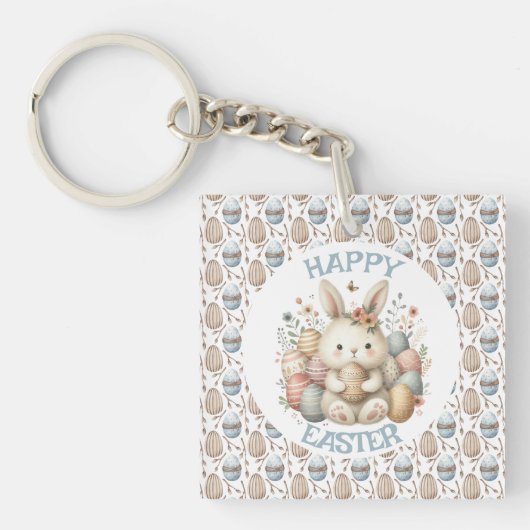 Schattigee waterverf Bunny Easter Sleutelhanger (voorkant)