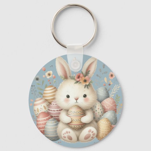 Schattigee waterverf Bunny Easter Sleutelhanger (Voorkant)