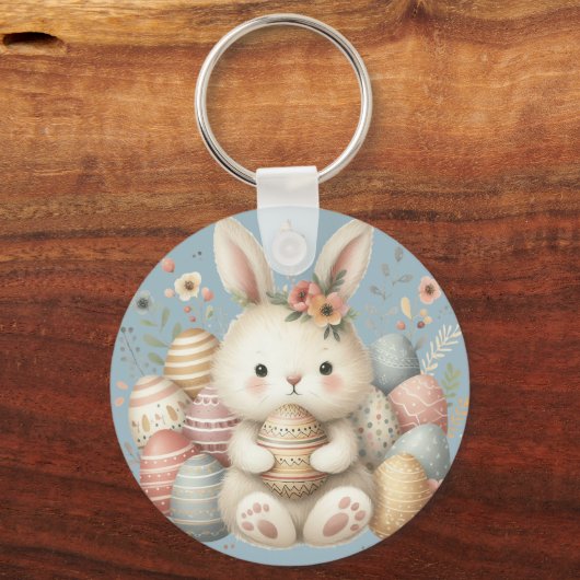 Schattigee waterverf Bunny Easter Sleutelhanger (Voorkant)