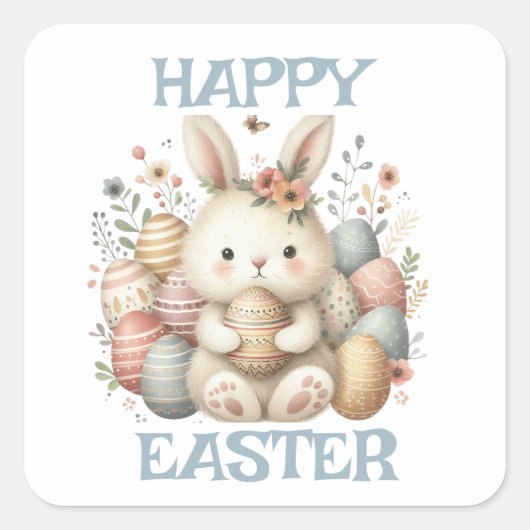 Schattigee waterverf Bunny Easter Vierkante Sticker (Voorkant)