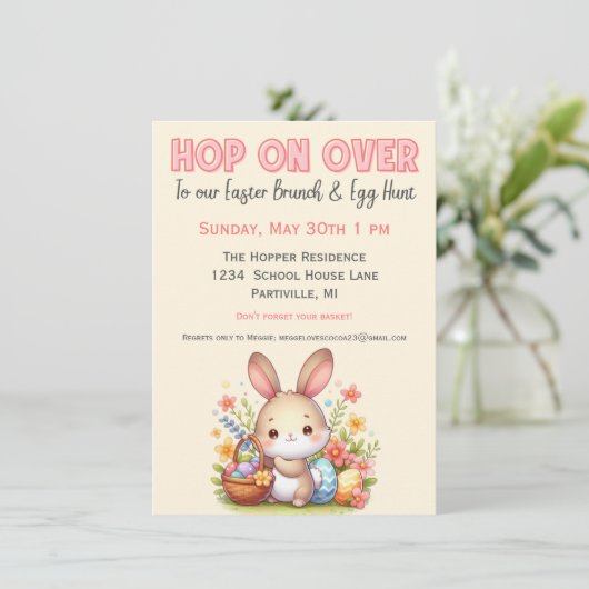Schattigee Waterverf Bunny Egg Hunt en Paasbrunch Kaart (Staand voorkant)
