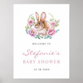Schattigee Waterverf Bunny en Roze Bloemen Baby sh Poster (Voorkant)