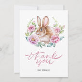 Schattigee Waterverf Bunny en Roze Bloemen Krans Bedankkaart (Voorkant)