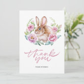 Schattigee Waterverf Bunny en Roze Bloemen Krans Bedankkaart (Staand voorkant)