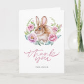 Schattigee Waterverf Bunny en Roze Bloemen Krans Bedankkaart (Voorkant)