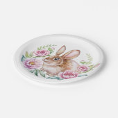 Schattigee Waterverf Bunny en Roze Bloemen Krans Papieren Bordje (Gekanteld)