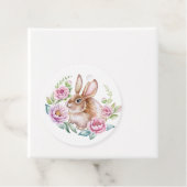 Schattigee Waterverf Bunny en Roze Bloemen Verjaar Bedankjes Labels (In situ)