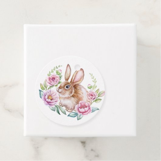 Schattigee Waterverf Bunny en Roze Bloemen Verjaar Bedankjes Labels (In situ)