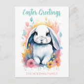 Schattigee Waterverf Bunny Floral Easter Briefkaar Feestdagenkaart (Voorkant)