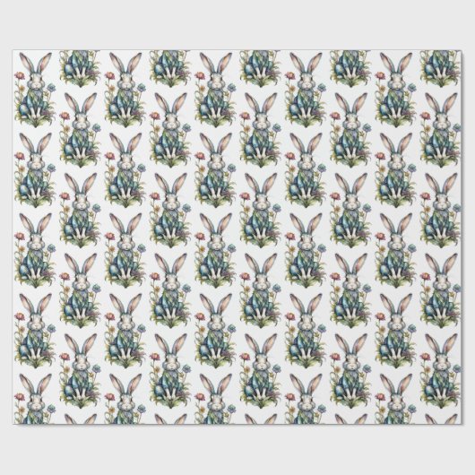 Schattigee Waterverf Bunny Floral Easter Cadeaupapier (Vlak)