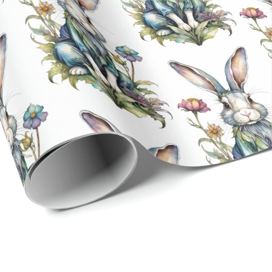 Schattigee Waterverf Bunny Floral Easter Cadeaupapier (Rol Hoek)